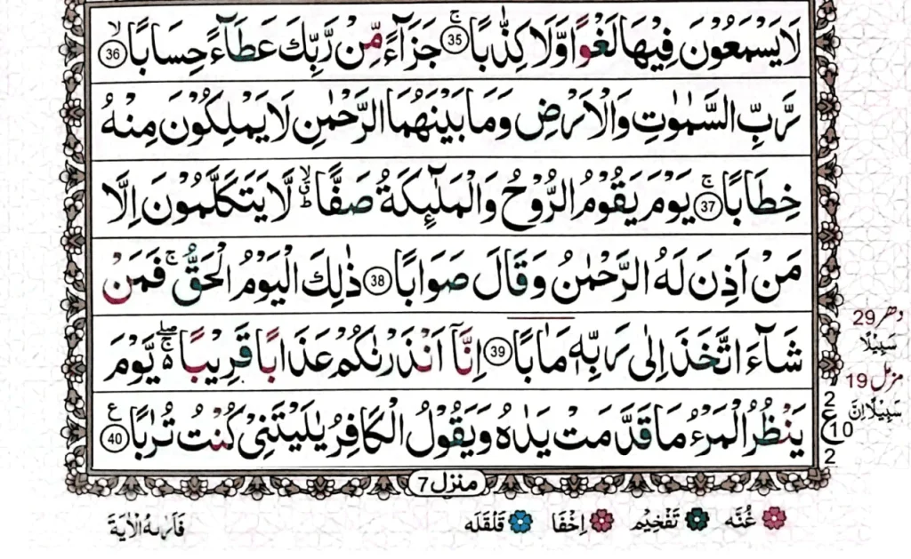 Surah # 78 Surah Naba Best Easy to Read Listen, Download PDF 4 Surah Anaba Ayat # 35 to 40 Arabic Text