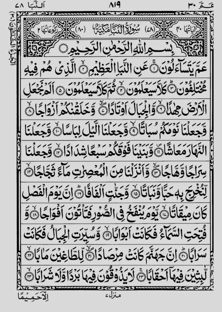 Para number 30 (Amma Yatasa’aloon)(عَمَّ يَتَسَاءَلُونَ )